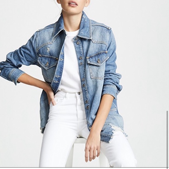 Free People Moonchild Distressed Oversized Denim Shacket Jacket In Indigo Blue - Picture 7 of 15